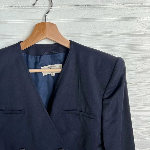 Vintage Valentino Miss V Women's Double-Breasted Blazer Navy Blue Size 42 Wool - Picture 7 of 16